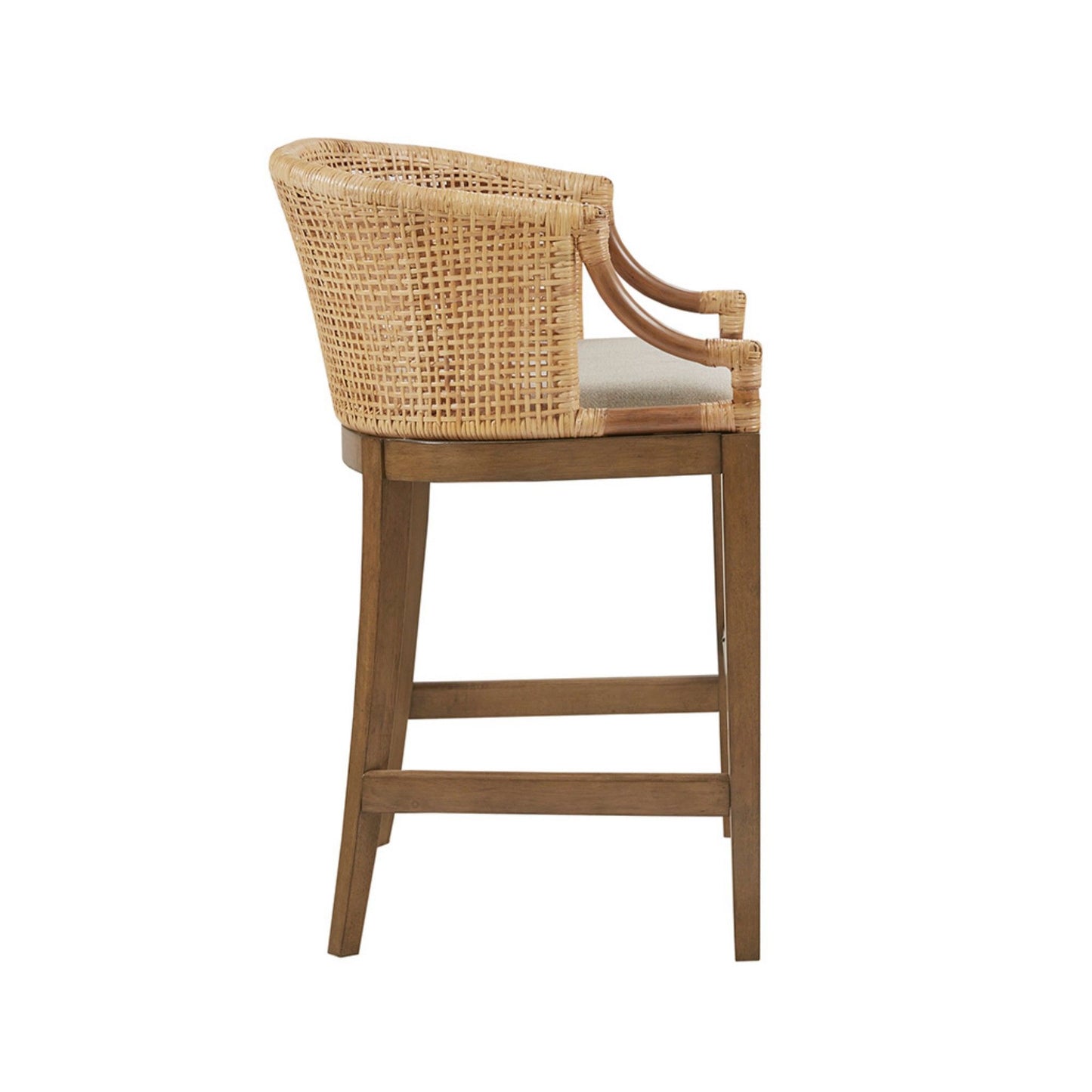 Handcrafted Rattan Counter Stool With Cushioned Seat - Natural