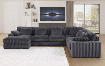 Nadine - Corduroy Modular Corner Sectional Sofa With Left Facing Chaise - Dark Gray
