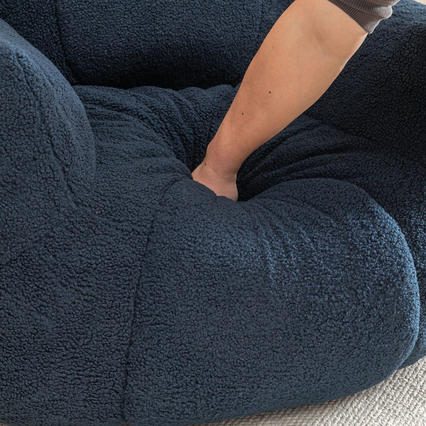Comfy Bean Bag Chair With Filler, Tufted Memory Foam Sofa, Teddy Fabric, Fluffy And Cozy Seating For Dorm, Apartment, Or Living Room - Dark Blue