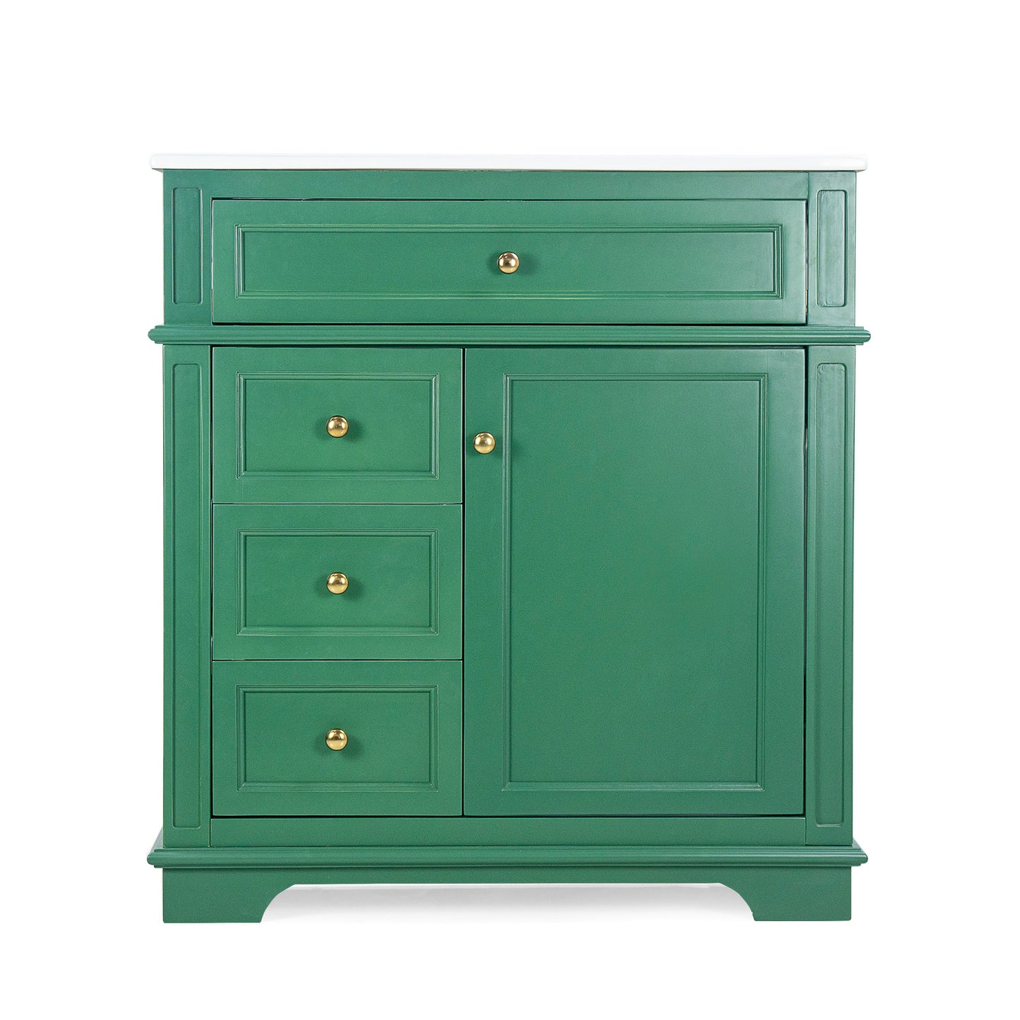 30" Bathroom Vanity With Sink, 1 Tip Out Drawer, 3 Drawers, Door Shelf, Soft Closing Door - Green