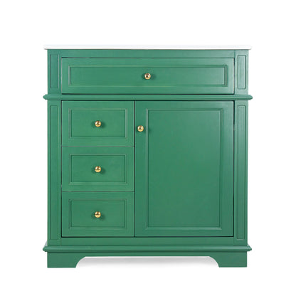 30" Bathroom Vanity With Sink, 1 Tip Out Drawer, 3 Drawers, Door Shelf, Soft Closing Door - Green