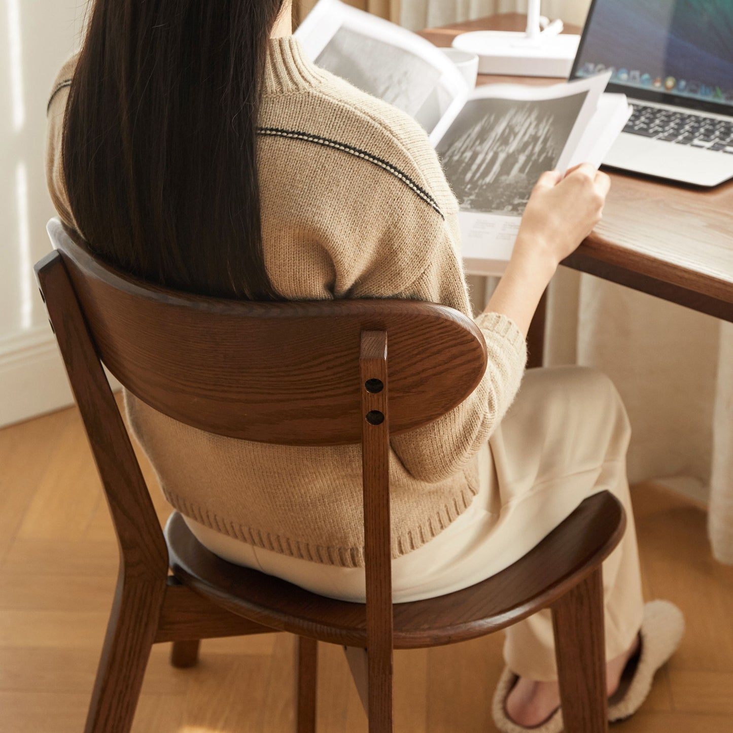 Simple Dining Chair, Solid Chair Table For Living Room Chair - Dark Natural