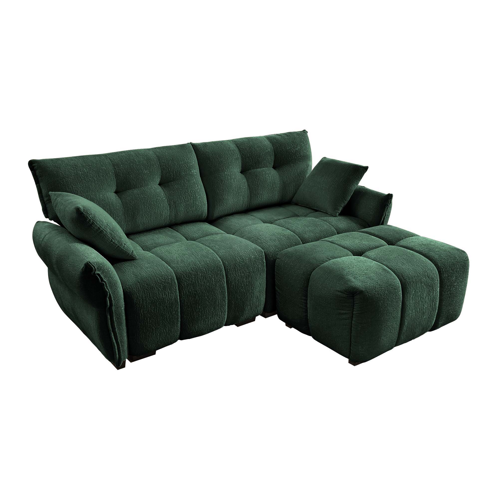 Modern Fabric 2 Seater Sofa With Ottoman Minimalist Design - Green