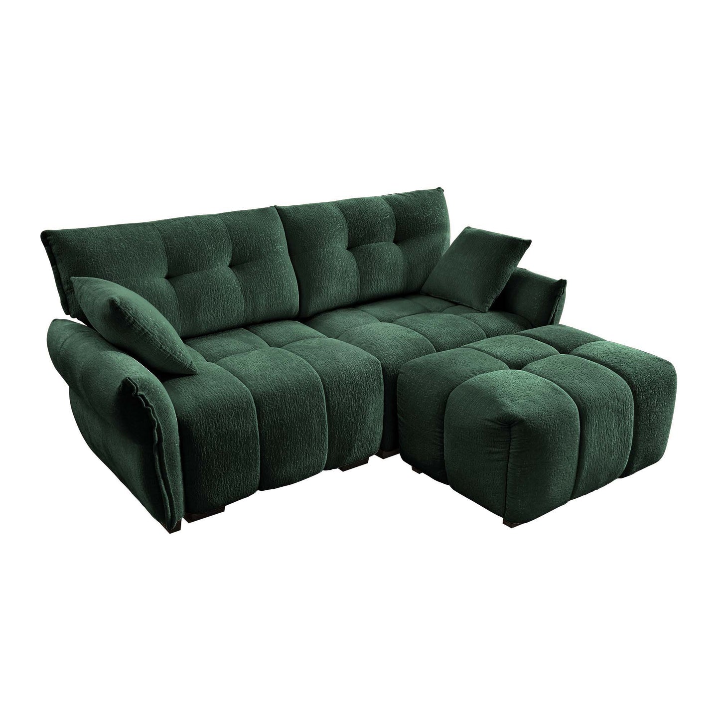 Modern Fabric 2 Seater Sofa With Ottoman Minimalist Design - Green