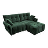 Modern Fabric 2 Seater Sofa With Ottoman Minimalist Design - Green