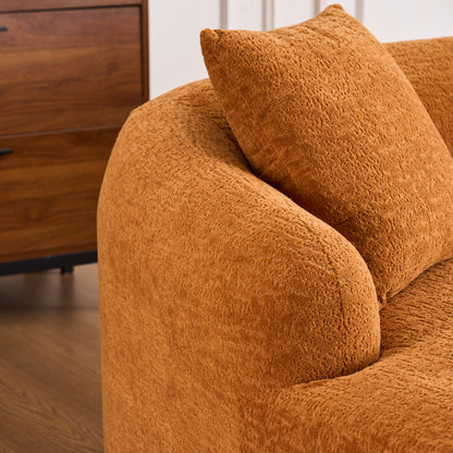 Compression Sofa: Combining Chaise Longue With 3 Seater, Wood Grain Chenille Fabric, Full Sponge Compression Sofa, Combined Sofa With 4 Pillows For Living / Home Furniture / Apartment - Orange