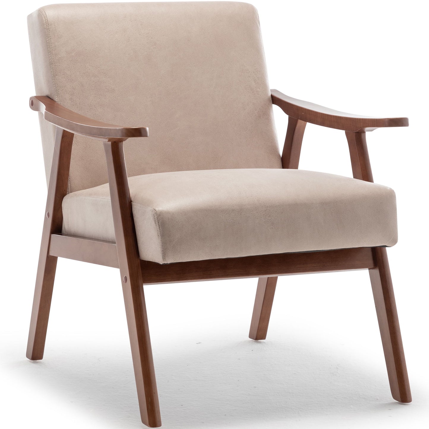 Mid Century Modern Wingback Accent Chair With Solid Wood Frame And Extra Thick Backrest - Lounge Chair For Living Room, Bedroom, Or Reading Room - Light Camel