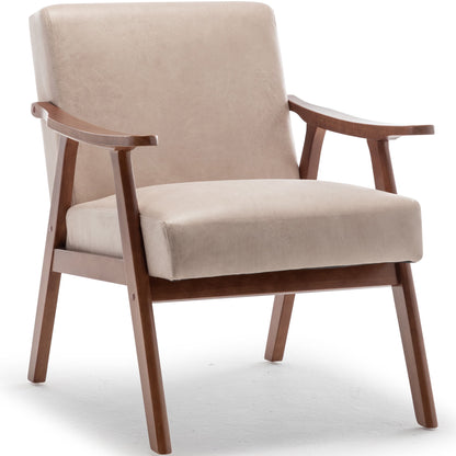 Mid Century Modern Wingback Accent Chair With Solid Wood Frame And Extra Thick Backrest - Lounge Chair For Living Room, Bedroom, Or Reading Room - Light Camel
