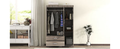 3 Door Wardrobe With 2 Drawers, Grain Effect - Gray