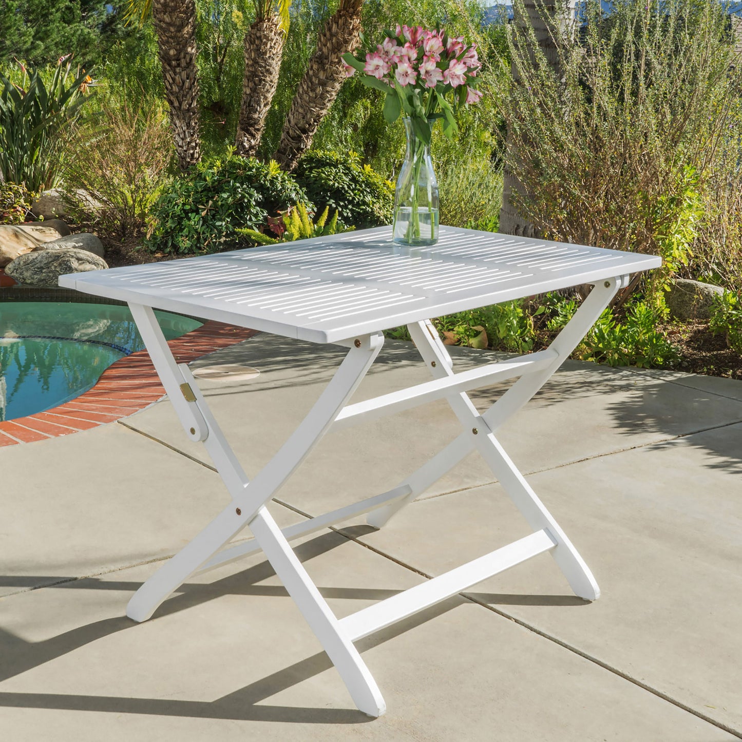 Blissique - Outdoor Foldable Wood Dining Table With Slat Design - White