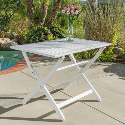 Blissique - Outdoor Foldable Wood Dining Table With Slat Design - White