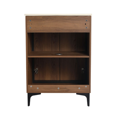 Modern 24'' Bathroom Vanity With Top Sink Storage Cabinet - Brown