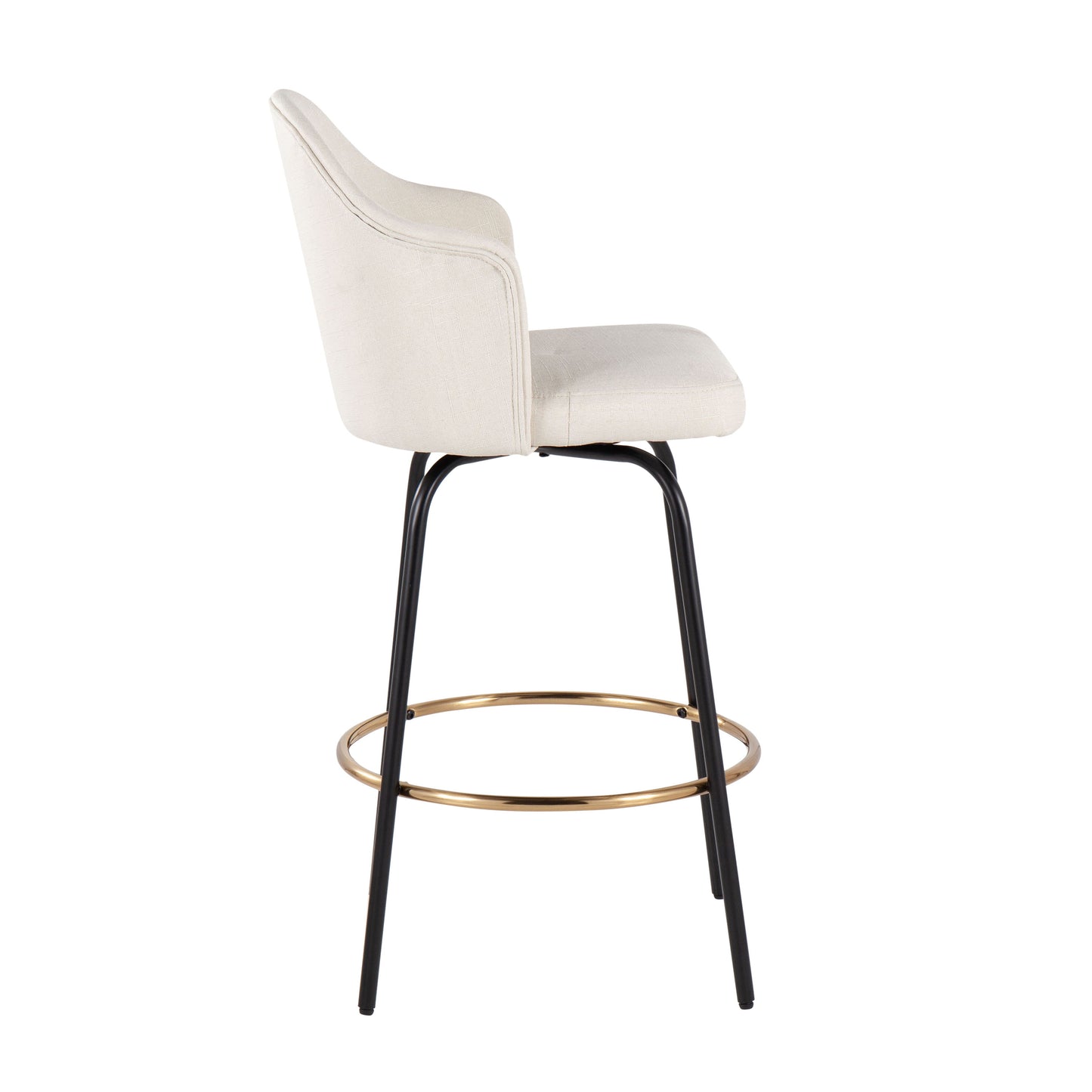 Ahoy - Contemporary Fixed Height Counter Stool Round Gold Footrest (Set of 2) - Cream / Black