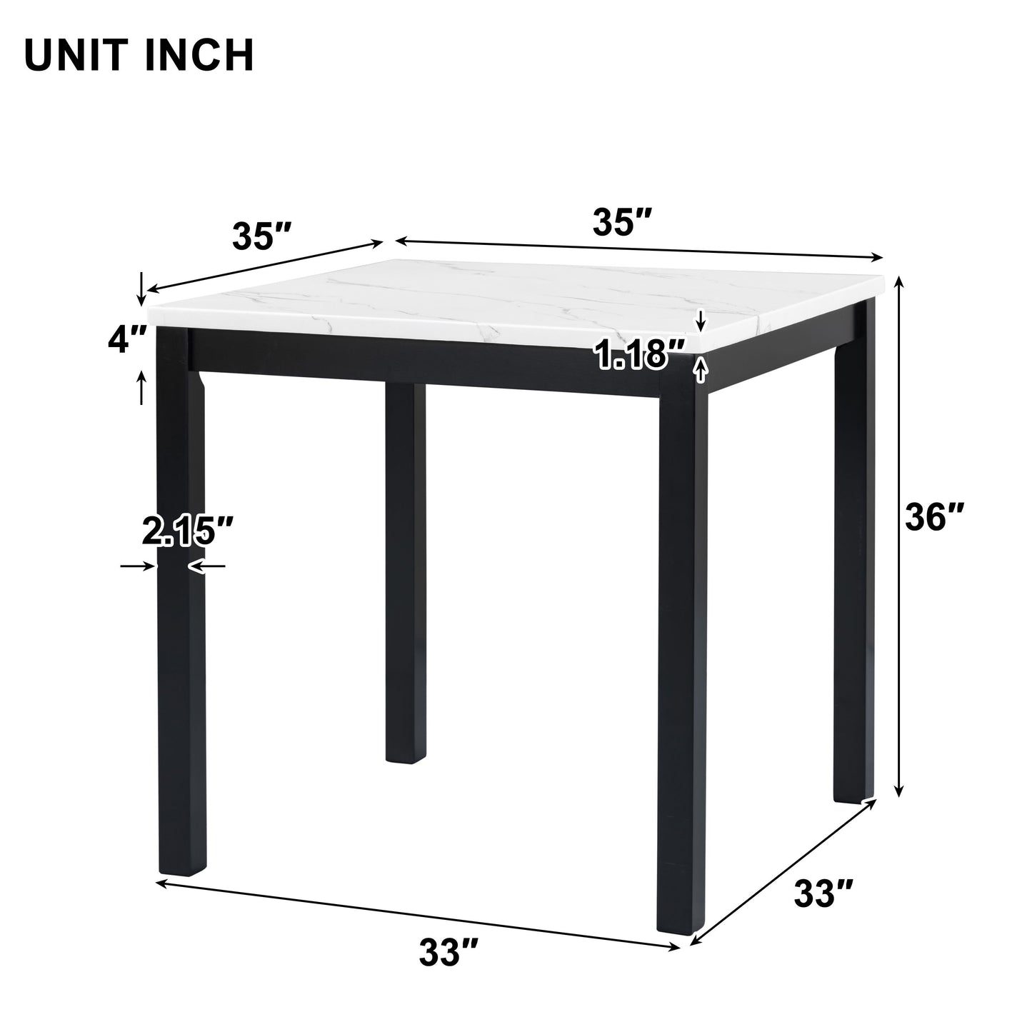 5-Piece Counter Height Dining Table Set With One Faux Marble Top Dining Table And Four Velvet Upholstered Chairs - Black