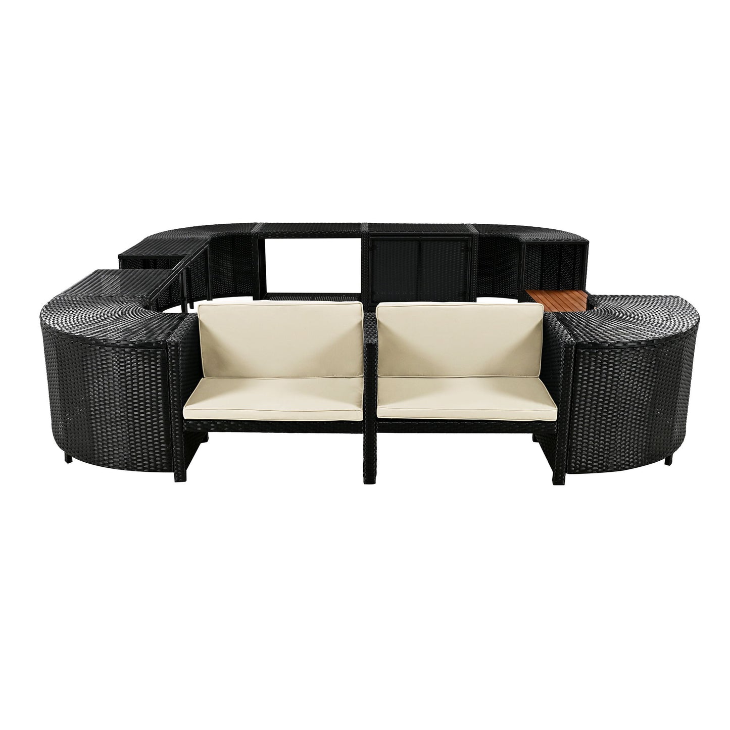 Spa Surround Spa Frame Quadrilateral Outdoor Rattan Sectional Sofa Set With Mini Sofa, Wooden Seats And Storage Spaces - Beige