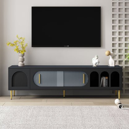 Modern TV Stand For Up To 70" TV, Entertainment Center TV Media Console Table, With 3 Shelves And 2 Cabinets, TV Console Cabinet Furniture For Living Room - Black