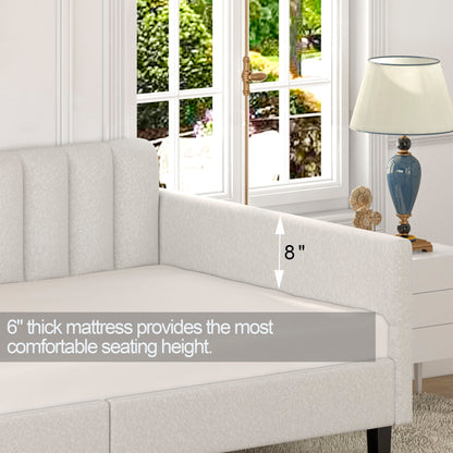 Elena - Twin Boucle Upholstered Daybed, Ribbed Tufted Backrest - Ivory