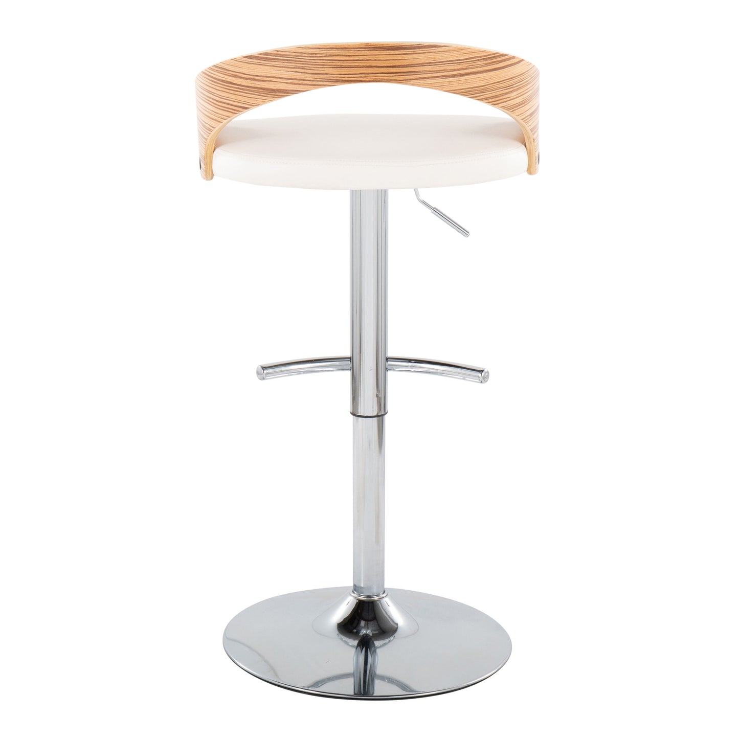 Grotto - Contemporary Adjustable Barstool With Swivel With Rounded T Footrest (Set of 2) - Chrome / Zebra / White