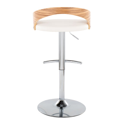 Grotto - Contemporary Adjustable Barstool With Swivel With Rounded T Footrest (Set of 2) - Chrome / Zebra / White