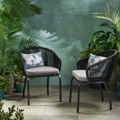 Outdoor Accent Chair With Rope Weave And Metal Frame (Set of 2) - Gray