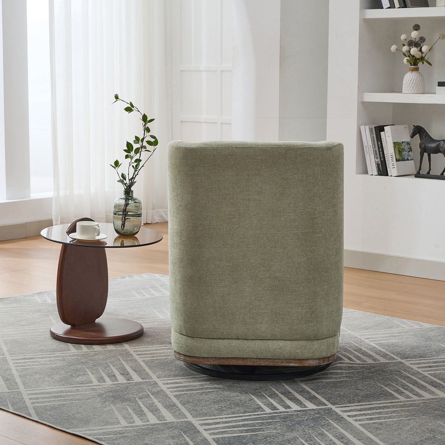 Modern Cushioned Armless Metal Base 360 Degree Swivel Chair With Pillow, Suitable For Living Room, Family Room, Bedroom, Lounge Area, Office Pale - Green