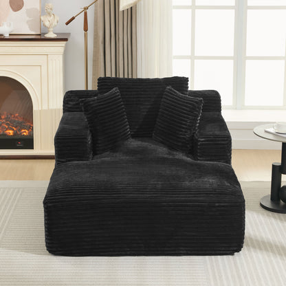 Modern Corduroy Chaise Lounge Sofa Bed With Removable Pillows, Upholstered Sleeper Sofa - Black