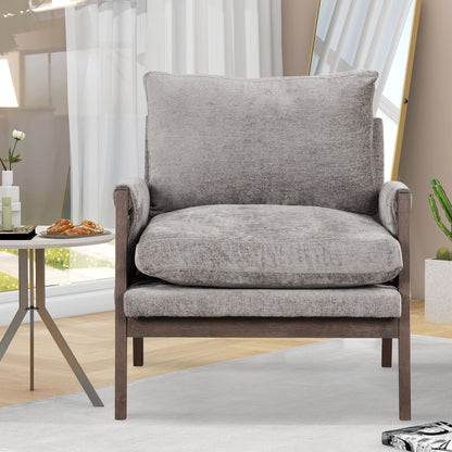Mid-Century Modern Velvet Accent Chair, Leisure Chair With Solid Wood And Thick Seat Cushion For Living Room, Bedroom, Studio - Gray