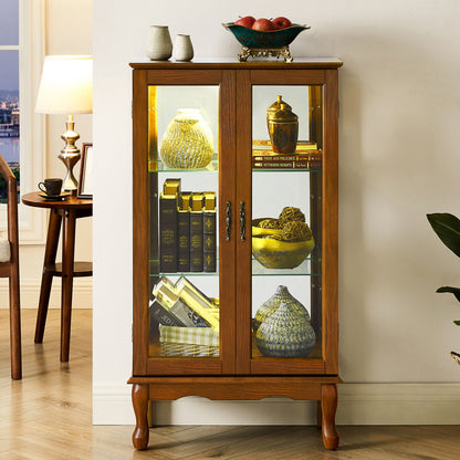 Curio Cabinet Lighted Curio Diapaly Cabinet With Adjustable Shelves And Mirrored Back Panel, Tempered Glass Doors (3 Tier), (E26 Light Bulb Not Included) - Oak