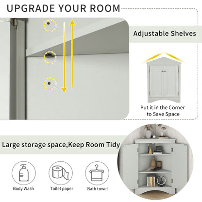 Triangle Bathroom Storage Cabinet With Adjustable Shelves, Freestanding Floor Cabinet For Home Kitchen - Gray