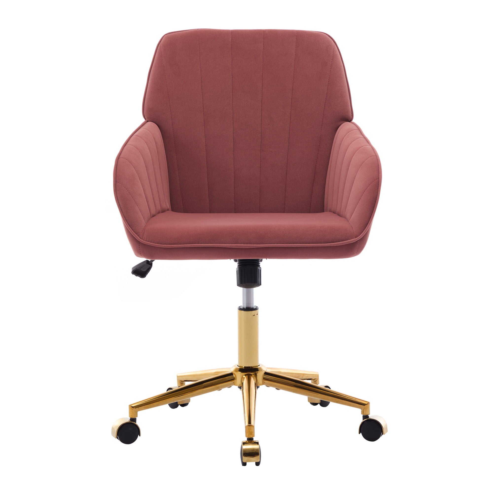 Ergonomic Swivel Office Chair, Comfortable Velvet Backrest Seat, Adjustable For Home And Bedroom - Rose Red