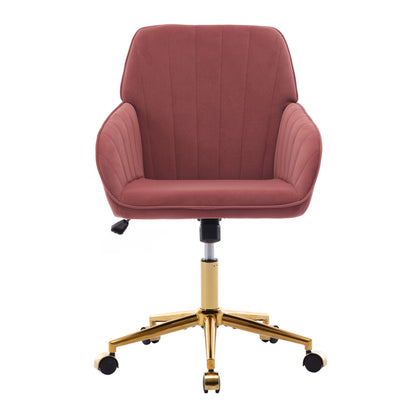 Ergonomic Swivel Office Chair, Comfortable Velvet Backrest Seat, Adjustable For Home And Bedroom - Rose Red