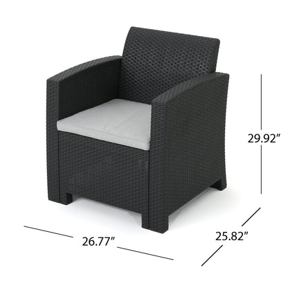 Velvora - Outdoor Wicker Set With 3 Seater Sofa, 2 Club Chairs, Coffee Table And Cushions - Brown