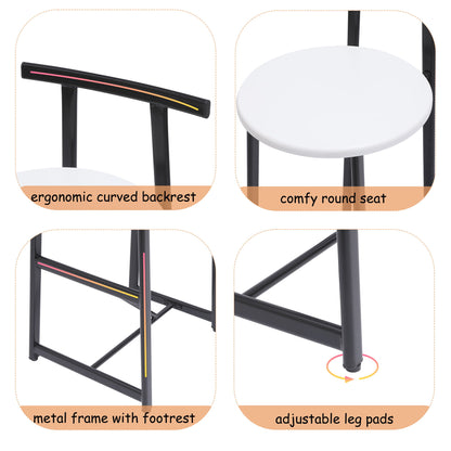 Modern Bar Stools With Backrest For Kitchen Island Or Pub Room, Metal Frame (Set of 3) - Black / White
