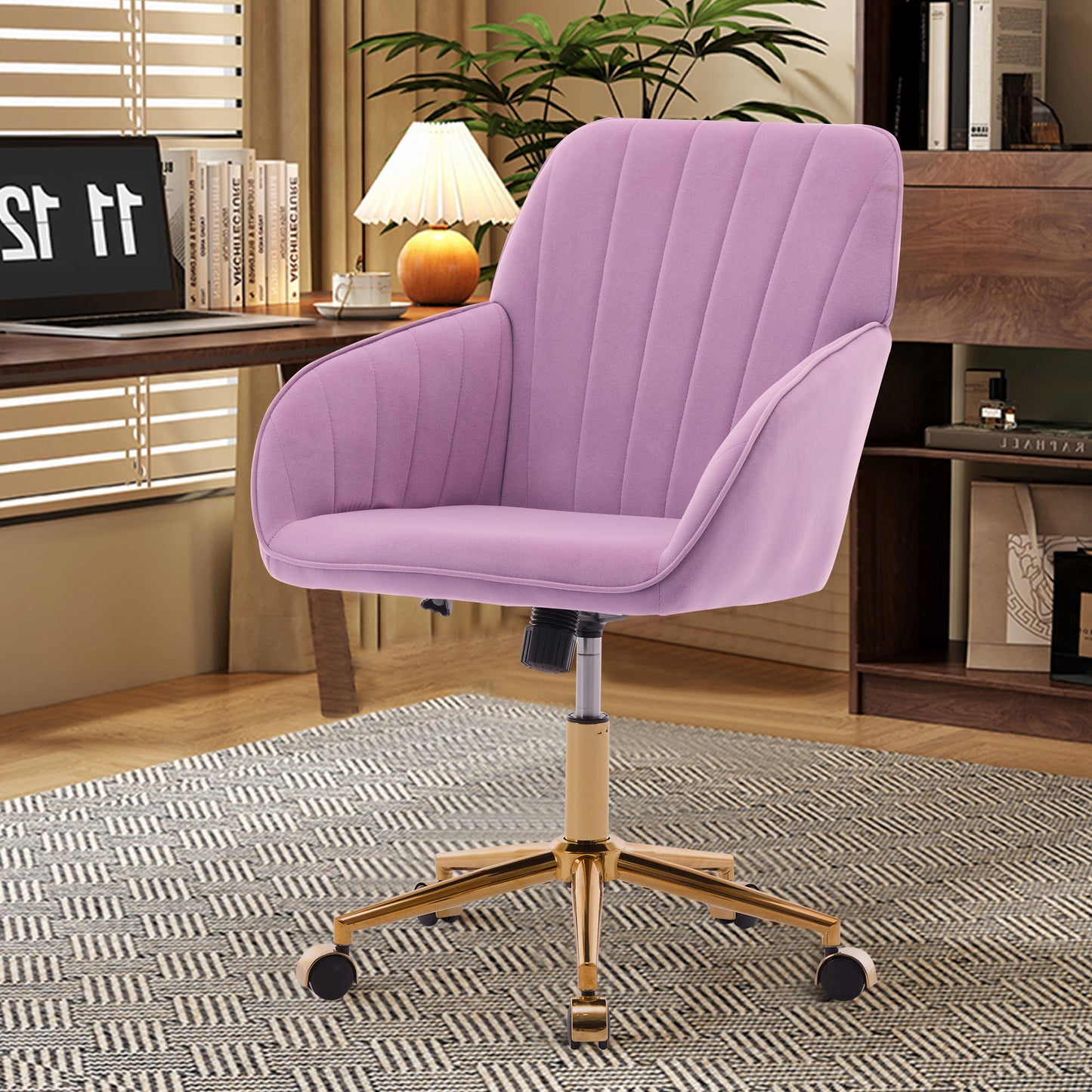 Ergonomic Swivel Office Chair With Backrest, Adjustable And Comfortable For Long Sitting - Lilac