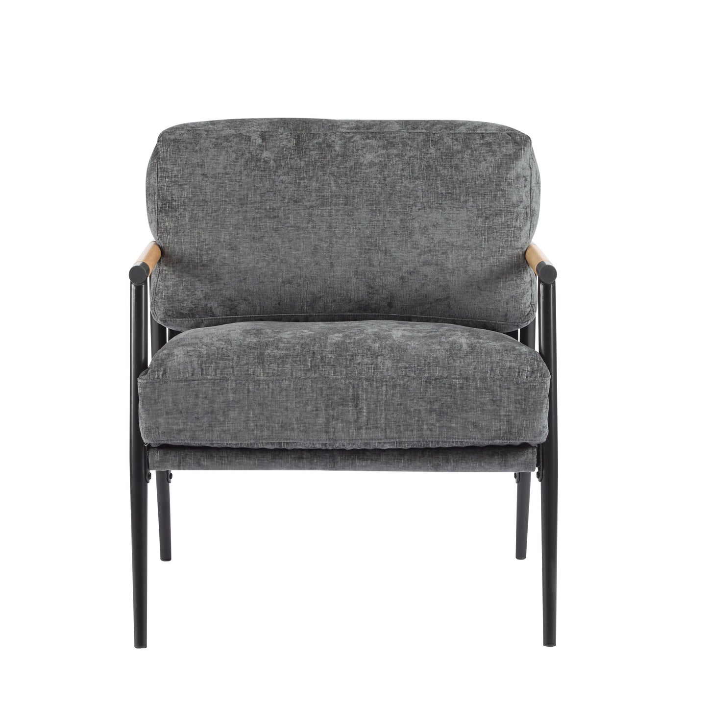 Modern Accent Chair With Plush Cushions, Minimalist Metal Frame, Wooden Armrest - Gray