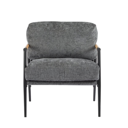 Modern Accent Chair With Plush Cushions, Minimalist Metal Frame, Wooden Armrest - Gray