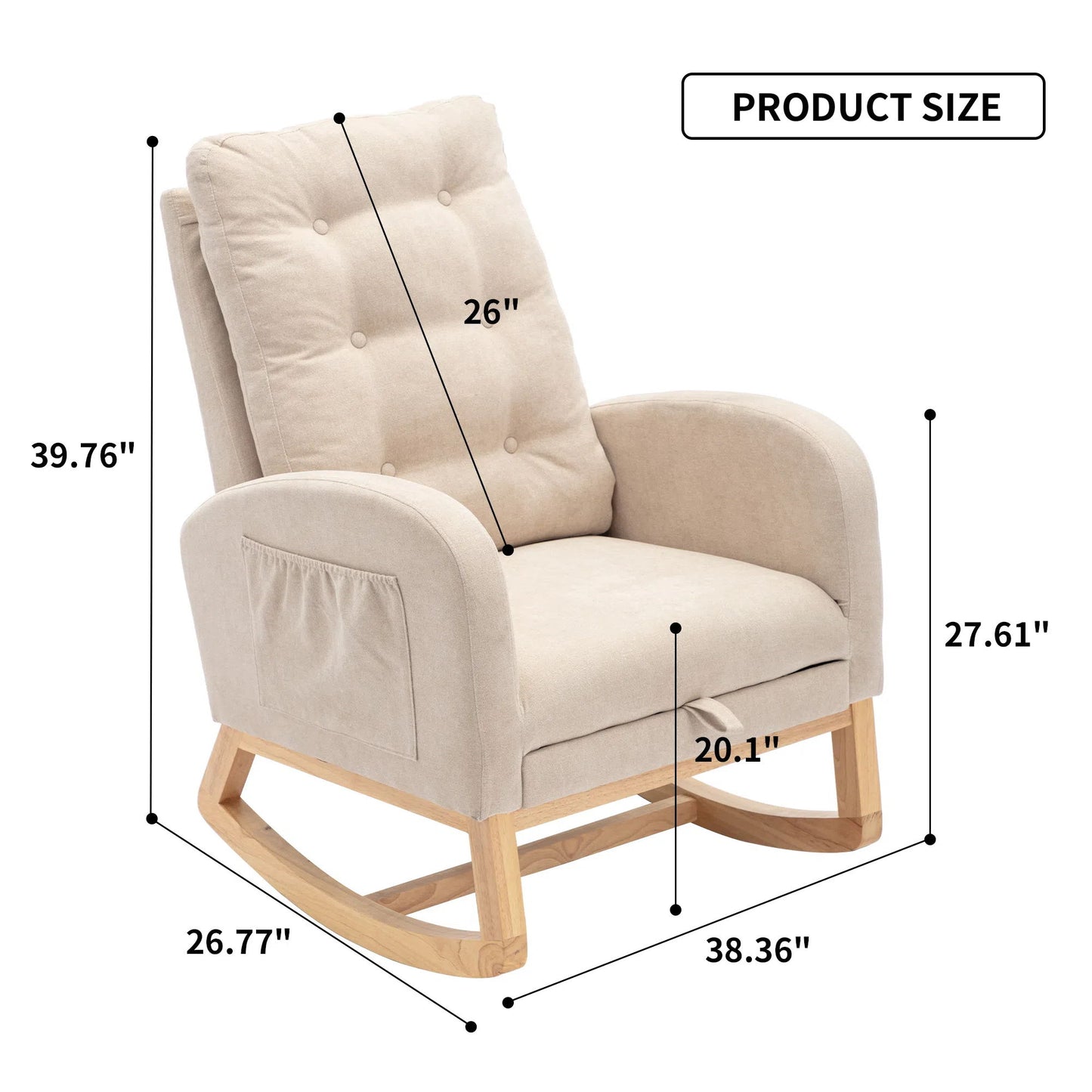 Accent Rocking Chair With Footrest High Back Rubber Wood Rocking Legs Bedroom Living Space - Beige