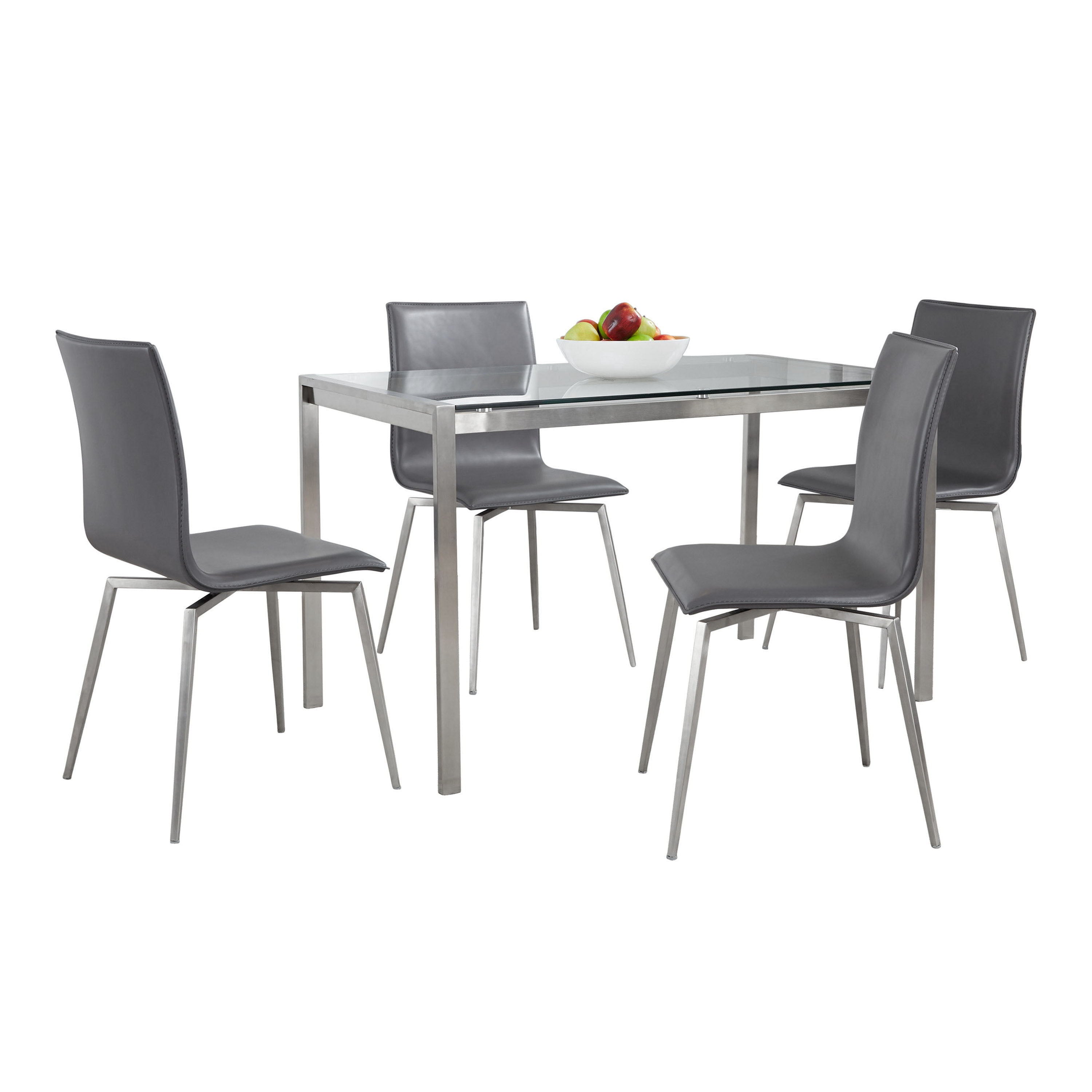 Fuji Mason - Upholstered Swivel Contemporary Dining Set Dining Set, Glass, 5 Piece - Gray