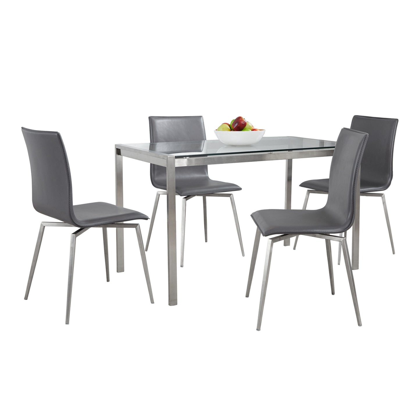 Fuji Mason - Upholstered Swivel Contemporary Dining Set Dining Set, Glass, 5 Piece - Gray