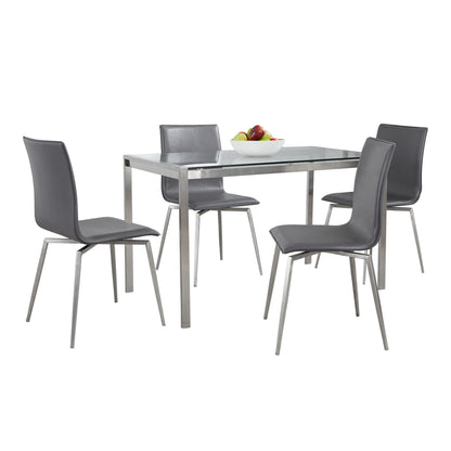 Fuji Mason - Upholstered Swivel Contemporary Dining Set Dining Set, Glass, 5 Piece - Gray