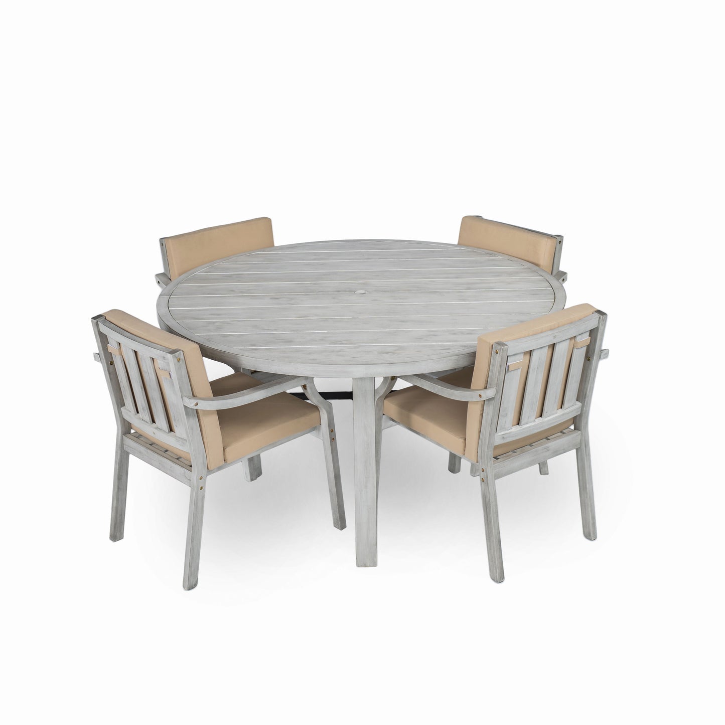 Outdoor Dinning Set 4 Person Outdoor Wooden Dinning Set With An Umbrella Hole And Removable Cushions For Patio, Backyard, Garden - Antique Gray