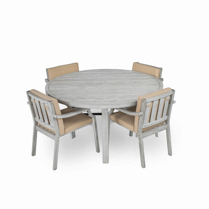 Outdoor Dinning Set 4 Person Outdoor Wooden Dinning Set With An Umbrella Hole And Removable Cushions For Patio, Backyard, Garden - Antique Gray