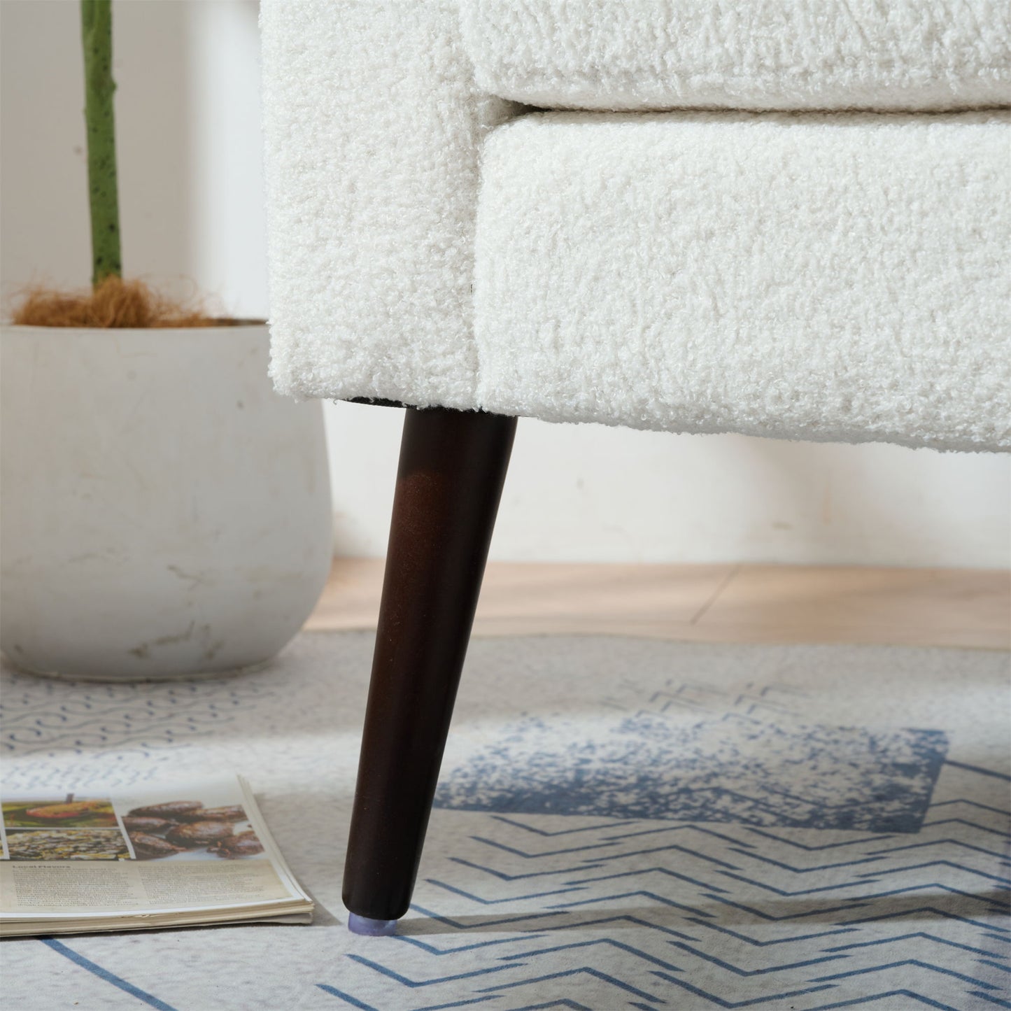 Modern Accent Chair, Teddy Fabric Living Room Chairs Comfy Reading Chair, Mid Century Accent Chair, Lounge Arm Chairs Armchair For Living Room Bedroom - White