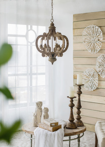 Farmhouse Chandelier, 6 Light Wood Chandelier Pendant Light Fixture With Adjustable Chain For Dining Room Living Room Entryway, Bulb Not Included - Beige Brown