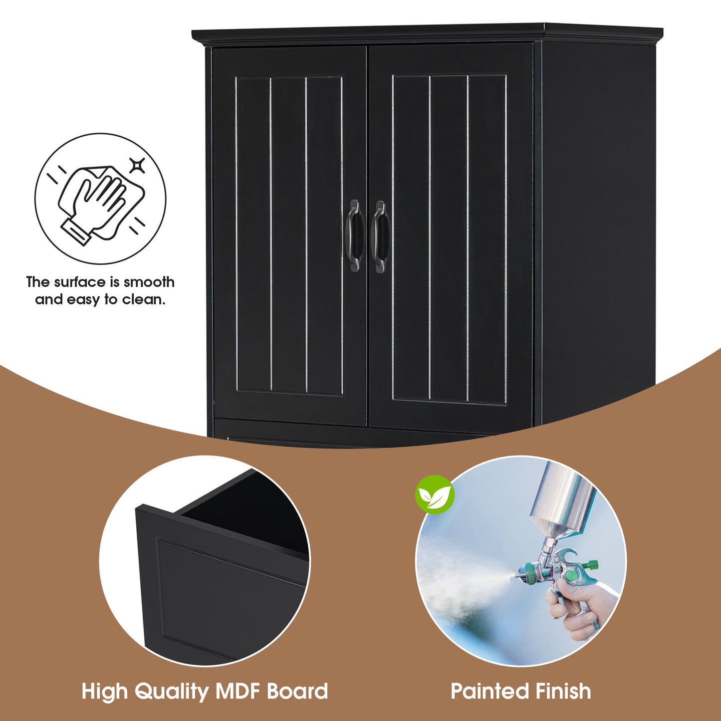 Stylish Bathroom Storage Cabinet With 2 Laundry Baskets And Drawer - Black