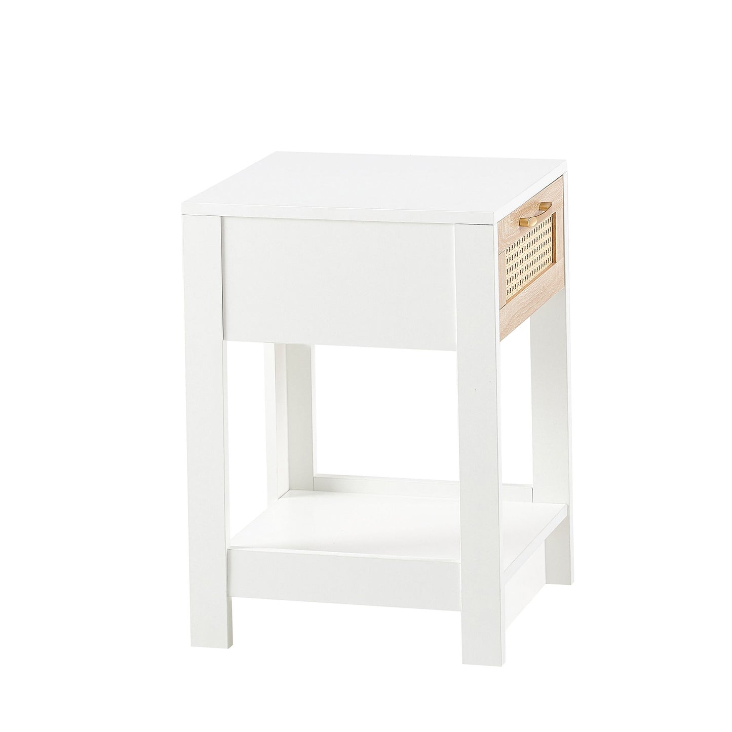 15.75" Rattan End Table With Drawer, Modern Nightstand, Side Table For Living Room, Bedroom - White