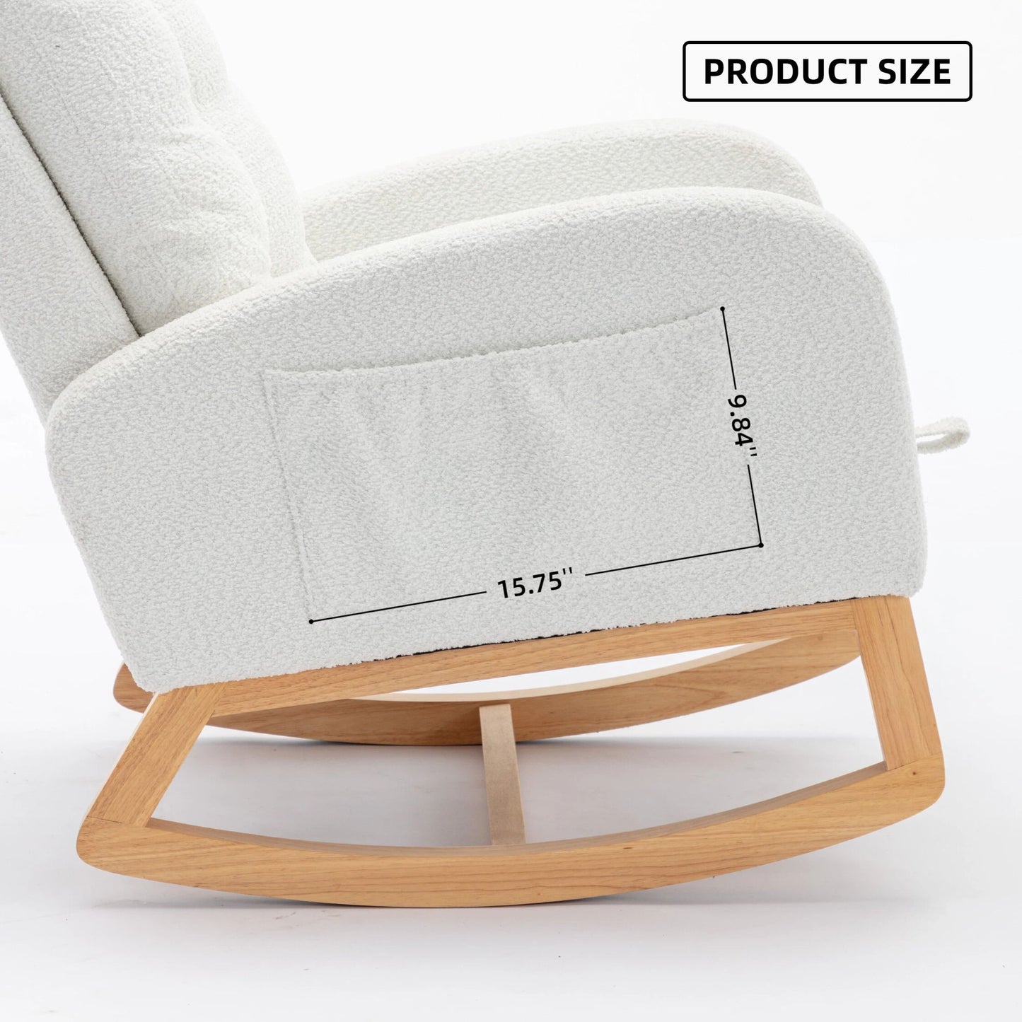 Accent Rocking Chair With Footrest High Back Rubber Wood Rocking Legs Bedroom Living Space - White