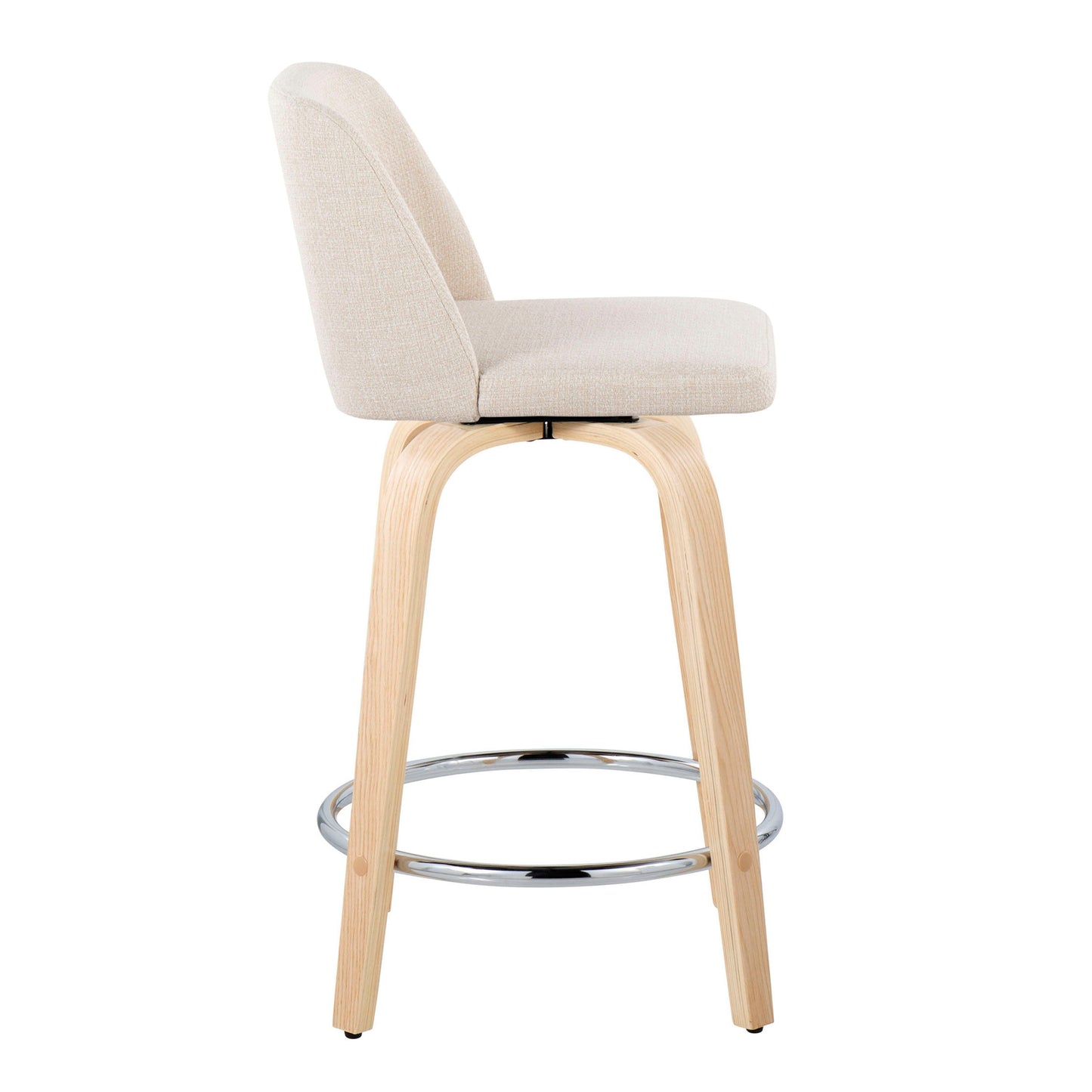 Toriano - Contemporary Fixed Height Counter Stool & Swivel With Round Footrest (Set of 2) - Natural / Cream