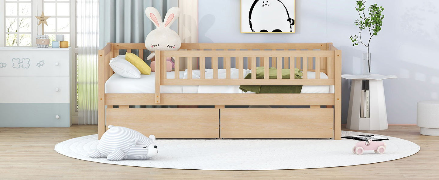 Twin Size Daybed Bed With Two Drawers - Natural