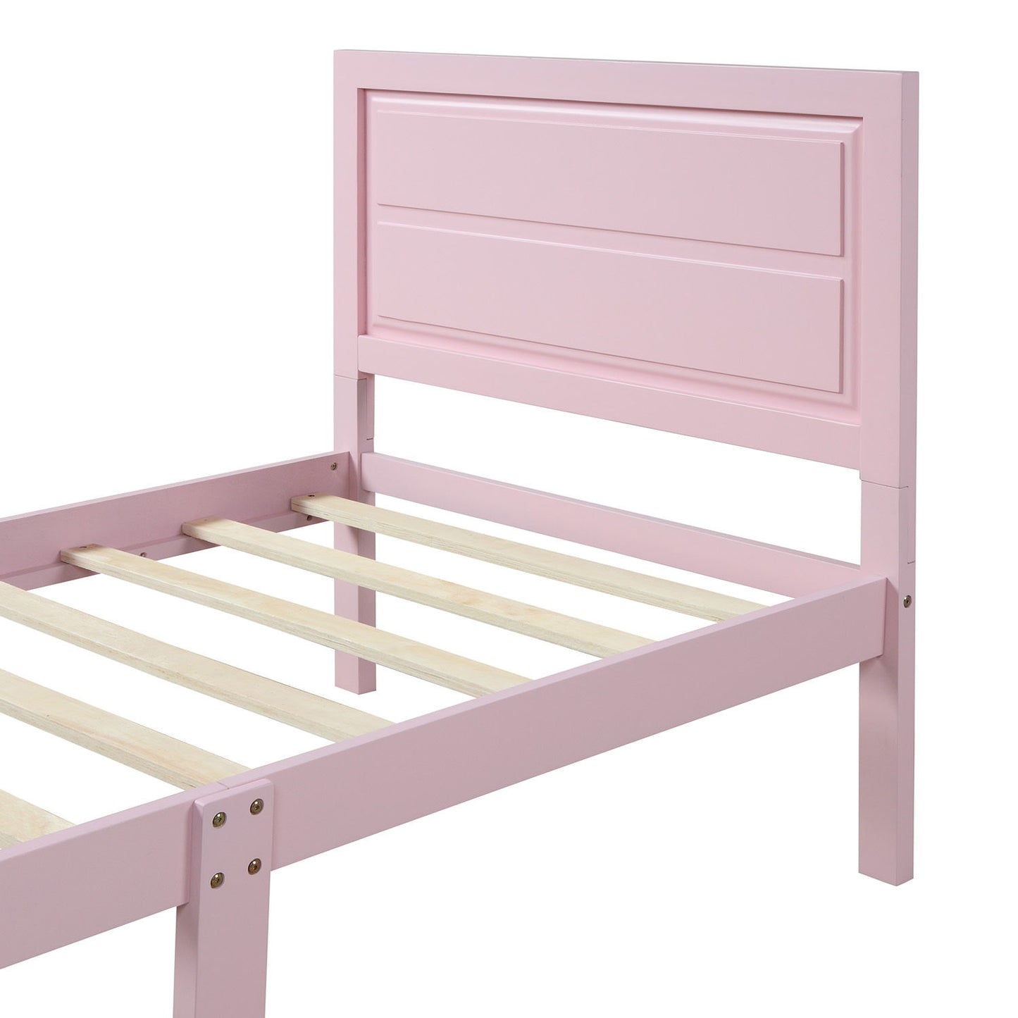 Twin Platform Bed Frame Mattress Foundation With Headboard And Slat Support - Pink